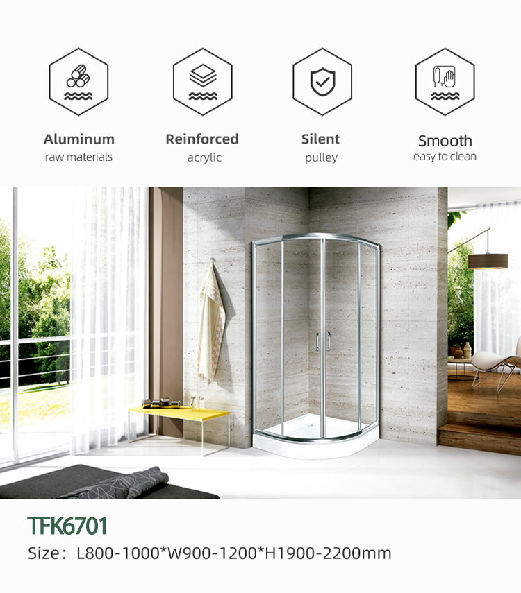 Cheap Simple Arc Bathroom 8mm Tempered Glass Shower Cabin Outdoor Corner Shower Enclosure Rooms