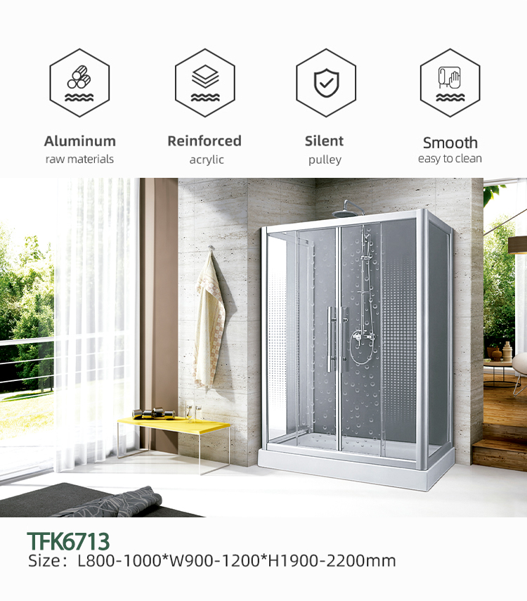 High Quality Straight Tempered 8mm Glass Door Shower Cabin Bathroom Acrylic Base Shower Room