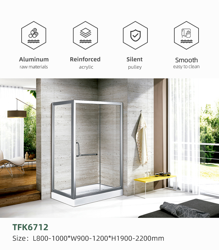 Bathroom 8mm Tempered Glass Door Sliding Stainless Steel Frame Rectangular Box Shower Room