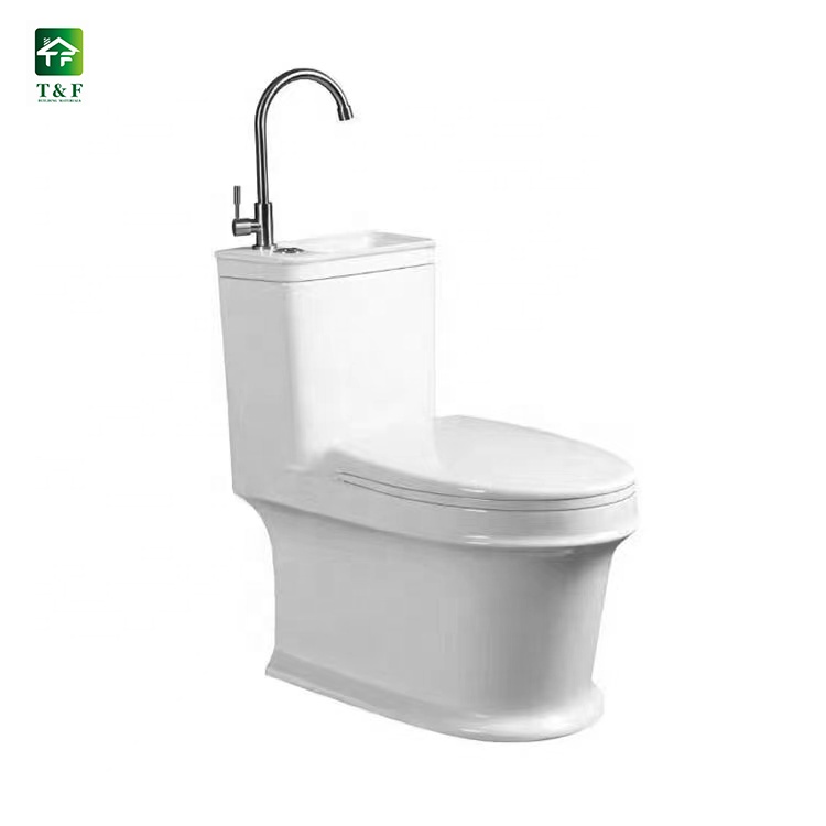 Siphonic Modern Toilet Bathroom Ceramic Bowl Sanitary Ware Soft Cover Seat One Piece Wc Public Toilet With Sink
