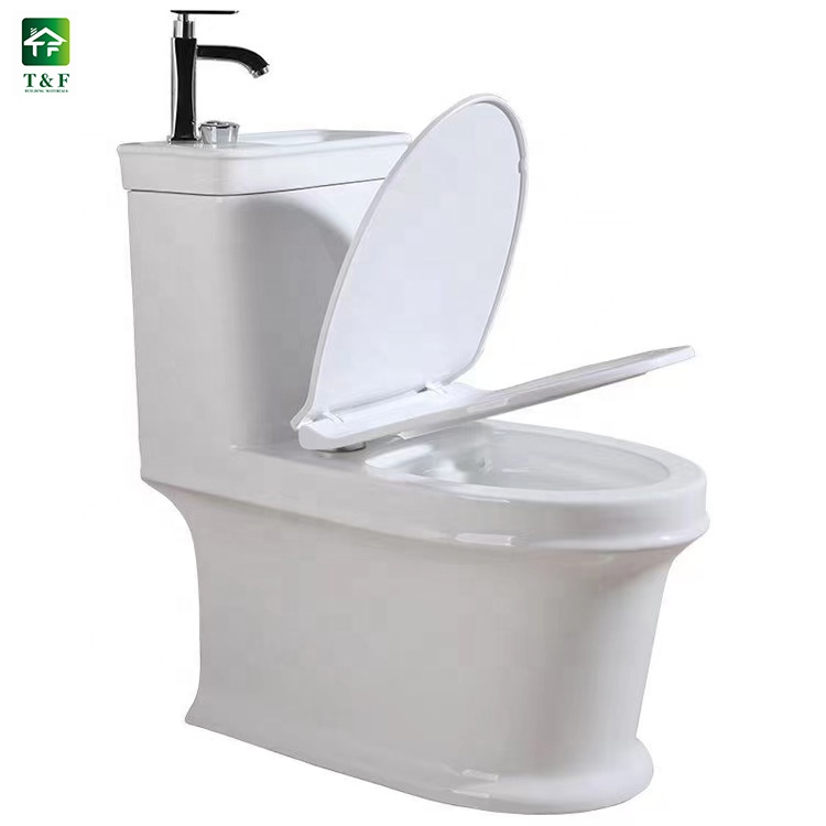 Siphonic Modern Toilet Bathroom Ceramic Bowl Sanitary Ware Soft Cover Seat One Piece Wc Public Toilet With Sink