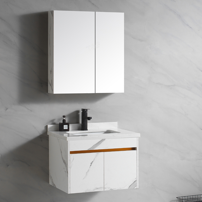 Modern Wall Mounted White Solid Wood Furniture Bathroom Vanity Cabinets With Sink and Mirror