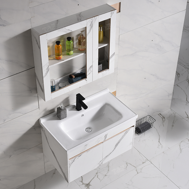 Modern Wall Mounted White Solid Wood Furniture Bathroom Vanity Cabinets With Sink and Mirror