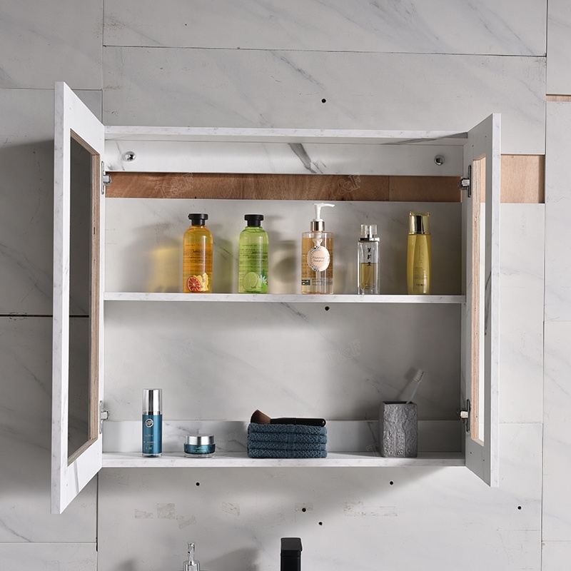 Modern Wall Mounted White Solid Wood Furniture Bathroom Vanity Cabinets With Sink and Mirror