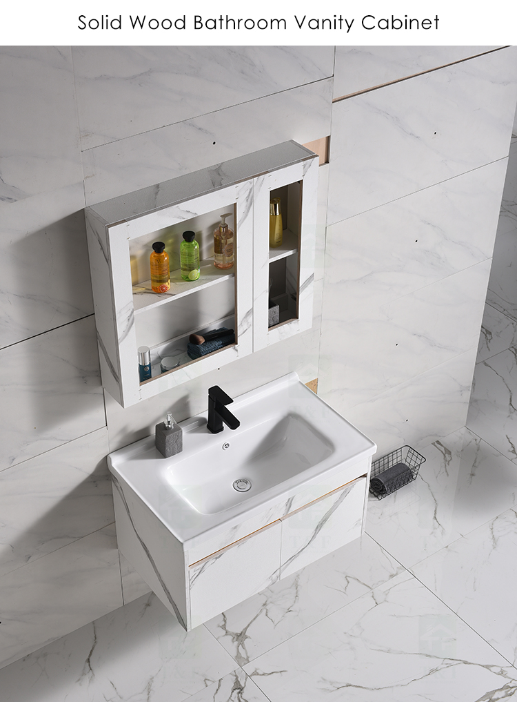 Modern Wall Mounted White Solid Wood Furniture Bathroom Vanity Cabinets With Sink and Mirror
