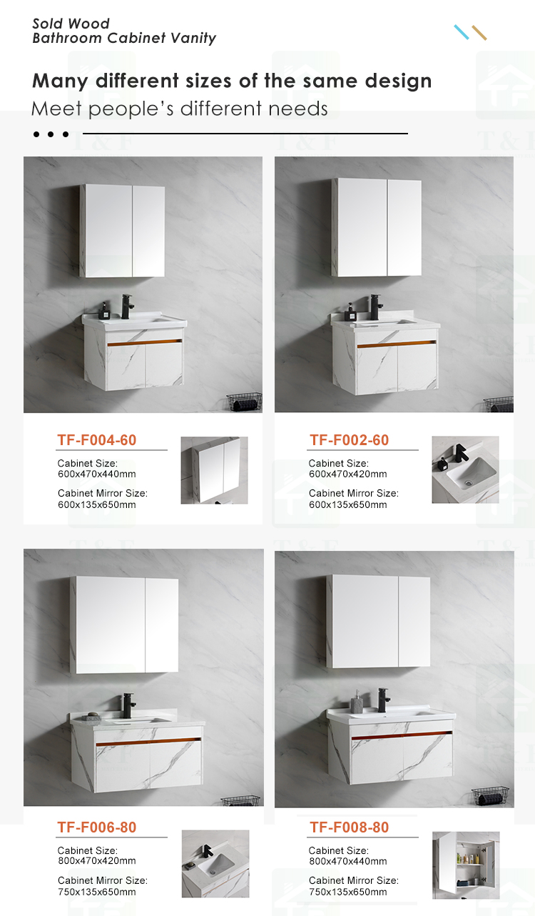 Modern Wall Mounted White Solid Wood Furniture Bathroom Vanity Cabinets With Sink and Mirror