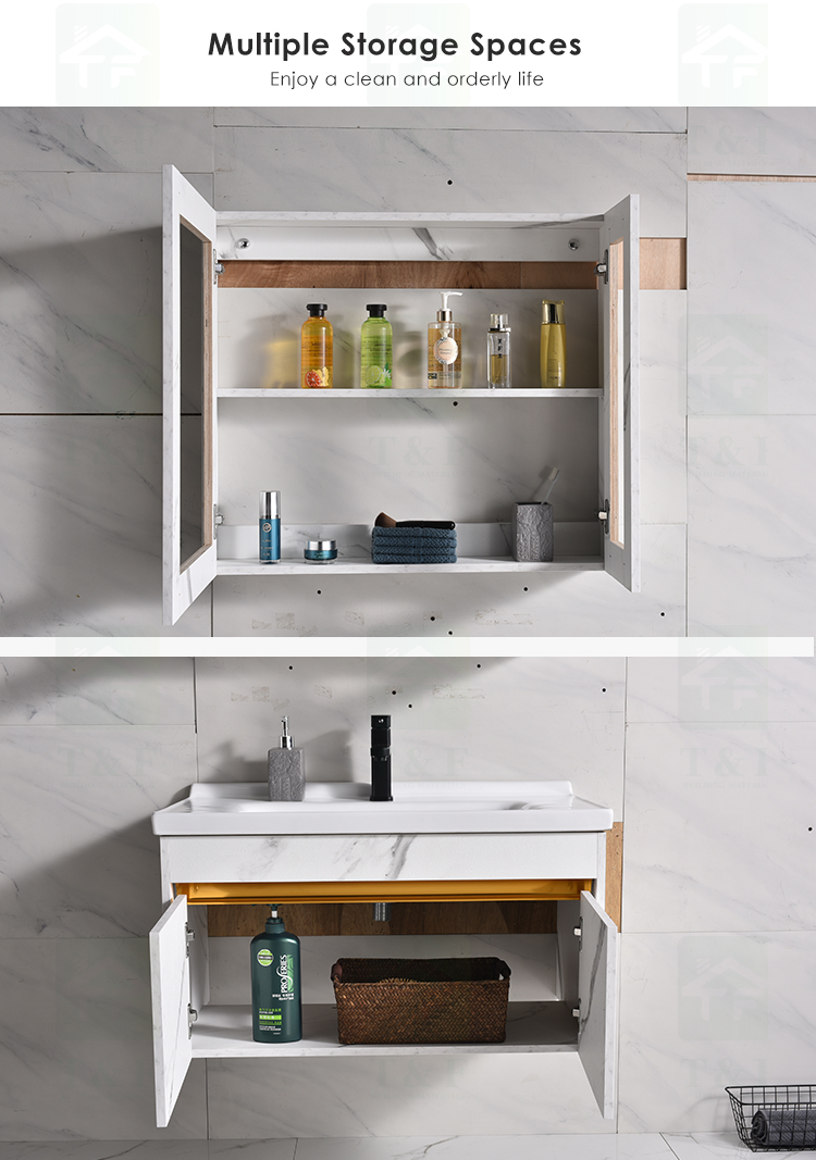 Modern Wall Mounted White Solid Wood Furniture Bathroom Vanity Cabinets With Sink and Mirror