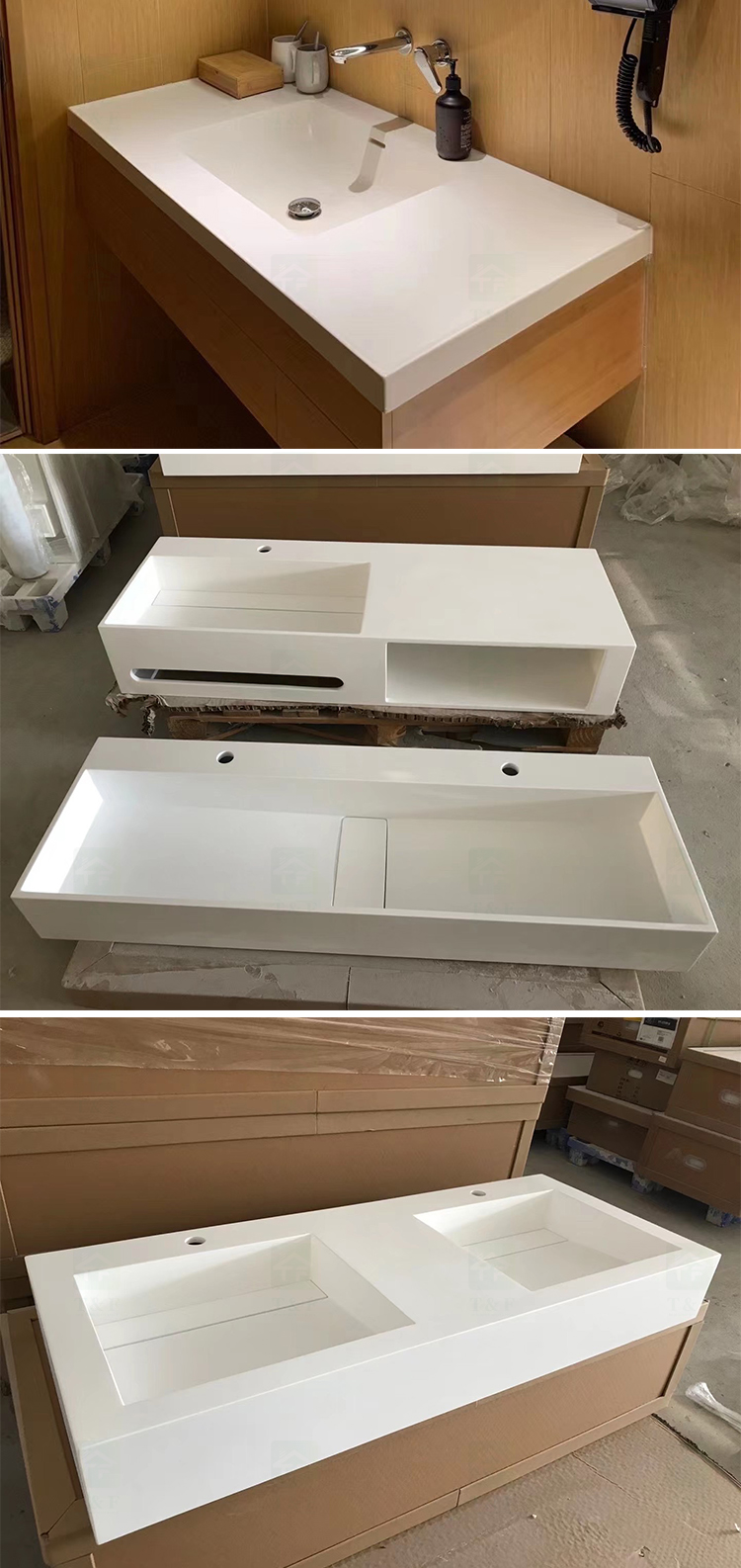 Modern Wall Mounted White Solid Wood Furniture Bathroom Vanity Cabinets With Sink and Mirror