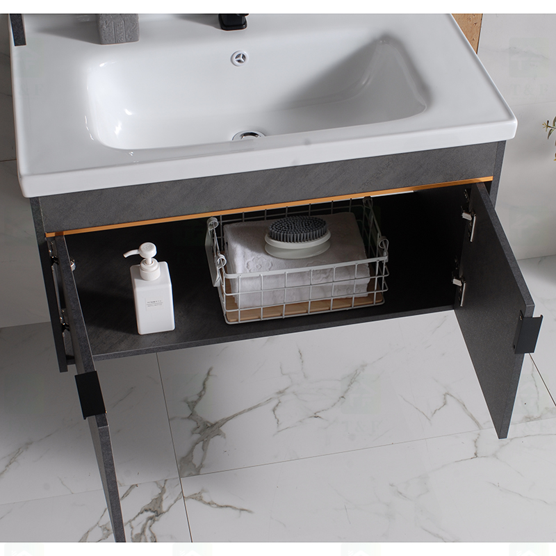 Modern Black Gray 24 to 40 Inches Solid Wood Floating Vanity Washroom Bathroom Vanity Cabinet Combo