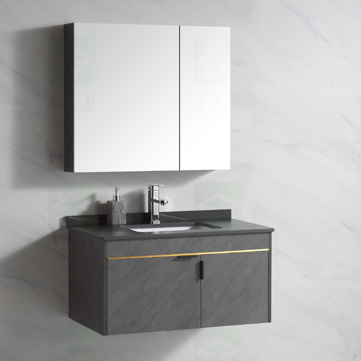 Modern Black Gray 24 to 40 Inches Solid Wood Floating Vanity Washroom Bathroom Vanity Cabinet Combo