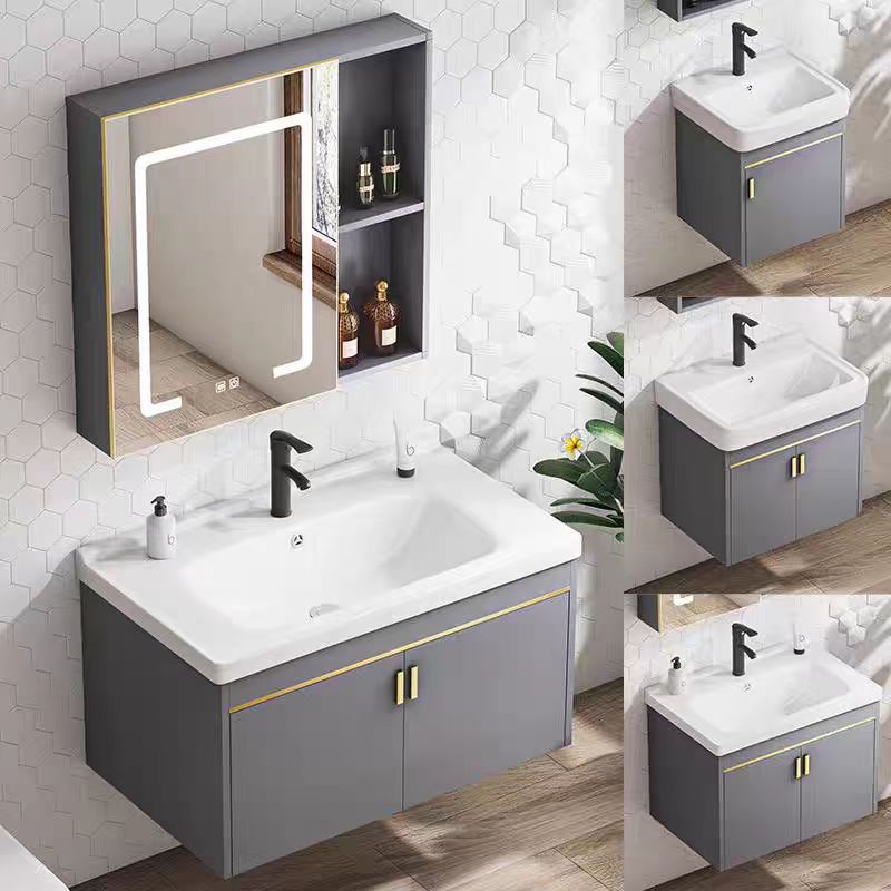 Modern Black Gray 24 to 40 Inches Solid Wood Floating Vanity Washroom Bathroom Vanity Cabinet Combo