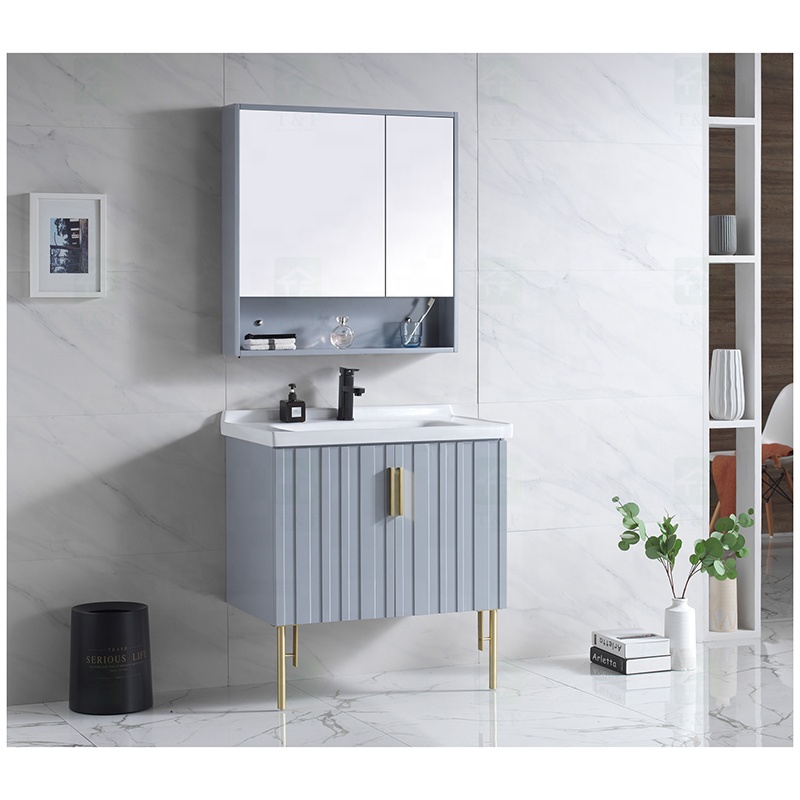 Light Luxury European Style Floor Mounted Free Standing Solid Wood Waterproof Bathroom Vanity Cabinet Set