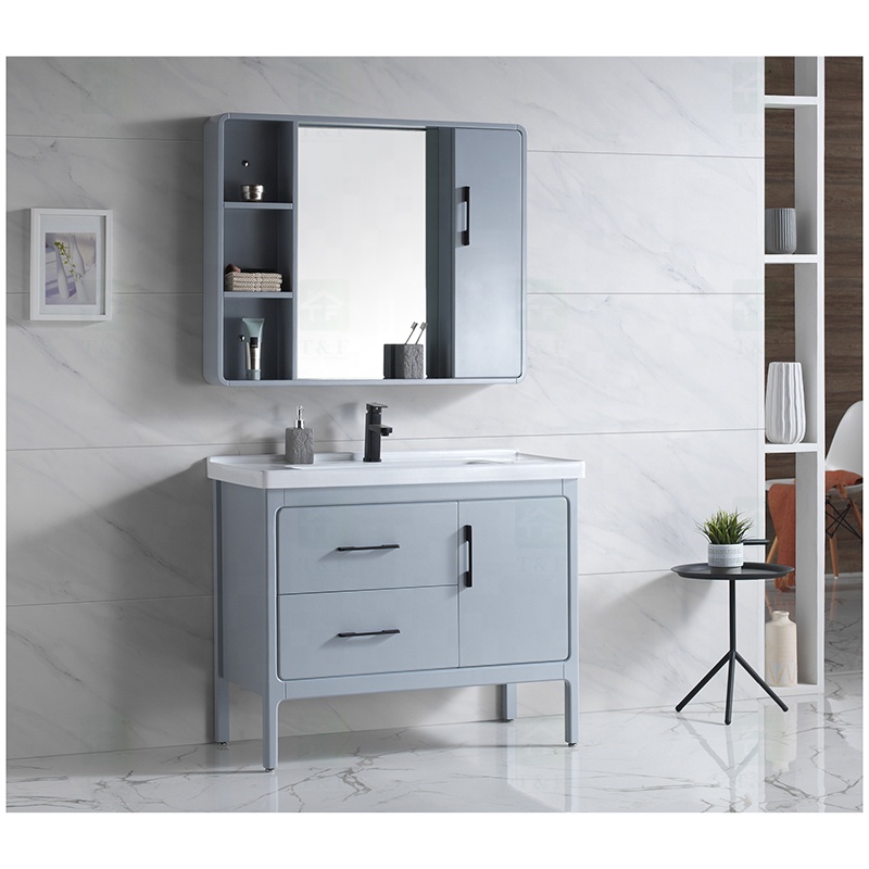 Light Luxury European Style Floor Mounted Free Standing Solid Wood Waterproof Bathroom Vanity Cabinet Set