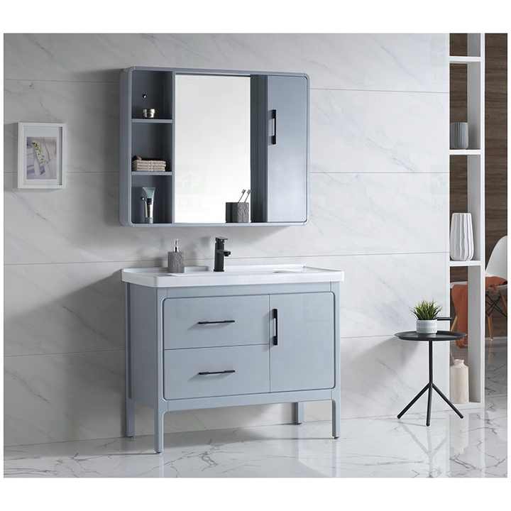 Light Luxury European Style Floor Mounted Free Standing Solid Wood Waterproof Bathroom Vanity Cabinet Set