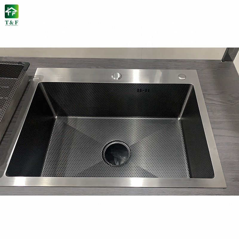 Black Stainless Steel Drain Board Single Double Bowl Square Crystal Surface Undermount Handmade Kitchen Sink