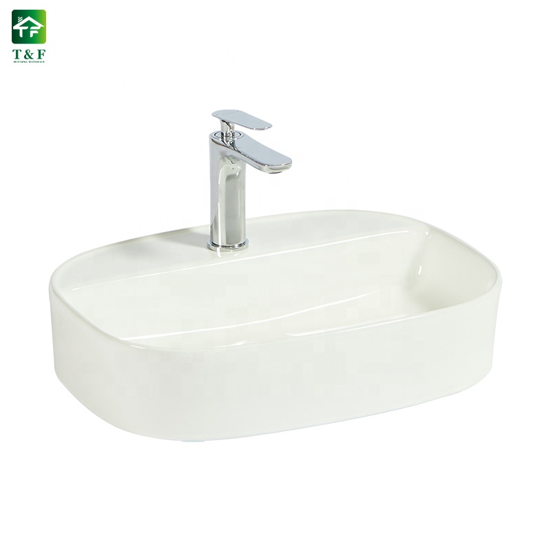 Premium Ceramic Oval Shape Ceramic Bathroom Vessel Vanity Art Hand Wash Basin Sink Above Countertop