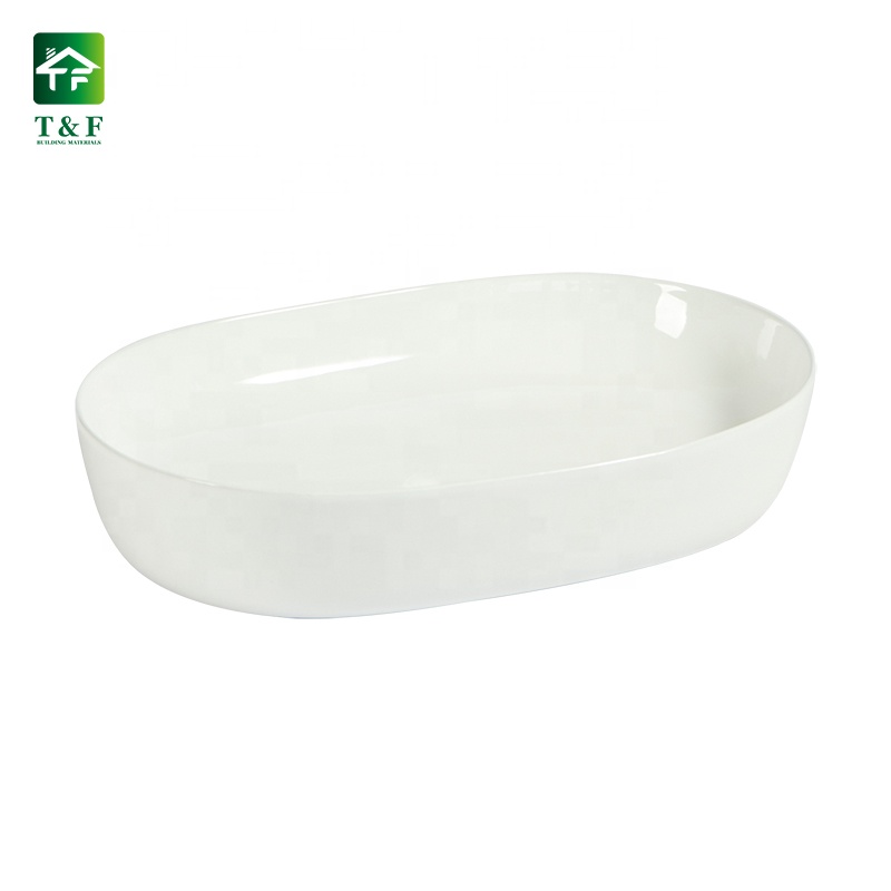 Premium Ceramic Oval Shape Ceramic Bathroom Vessel Vanity Art Hand Wash Basin Sink Above Countertop