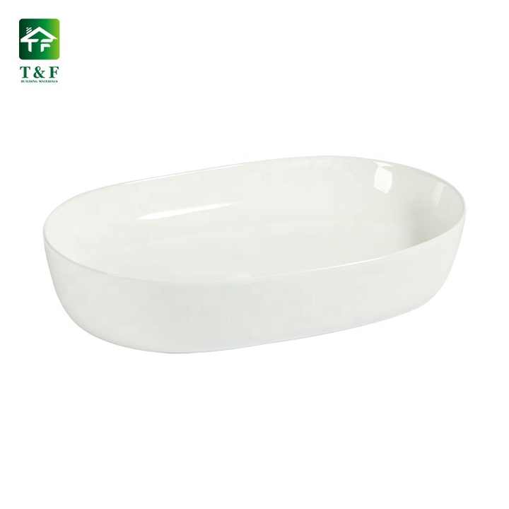 Premium Ceramic Oval Shape Ceramic Bathroom Vessel Vanity Art Hand Wash Basin Sink Above Countertop