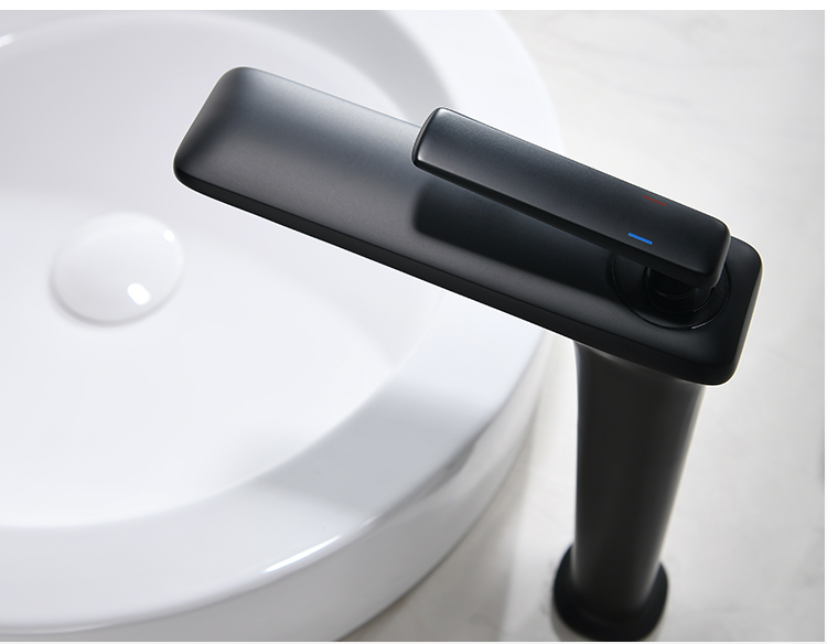 High Quality Black Sanitary Single Hole Brass Bathroom Vanity Wash Basin Sink Mixer Tall Waterfall Faucet
