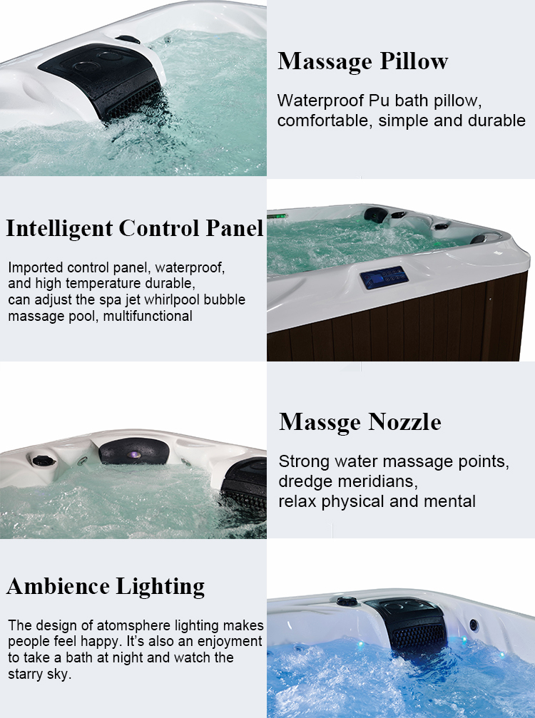 Freestanding Whirlpool Bathtub Large Outdoor Swim Pool Wood Acrylic Shell Spa Massage Hot Tub