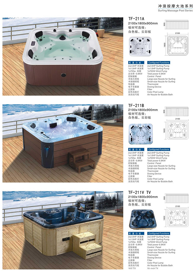 Freestanding Whirlpool Bathtub Large Outdoor Swim Pool Wood Acrylic Shell Spa Massage Hot Tub