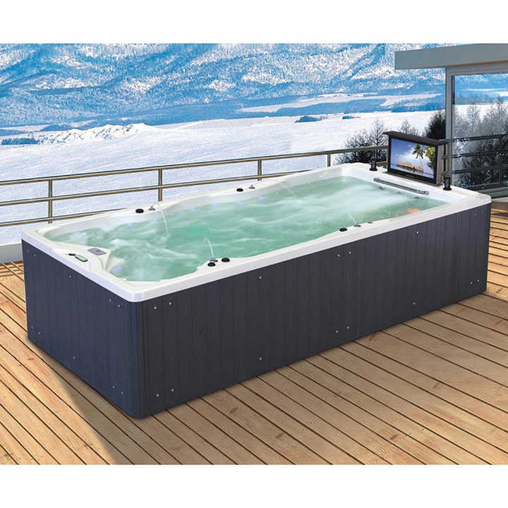 Freestanding Whirlpool Bathtub Large Outdoor Swim Pool Wood Acrylic Shell Spa Massage Hot Tub