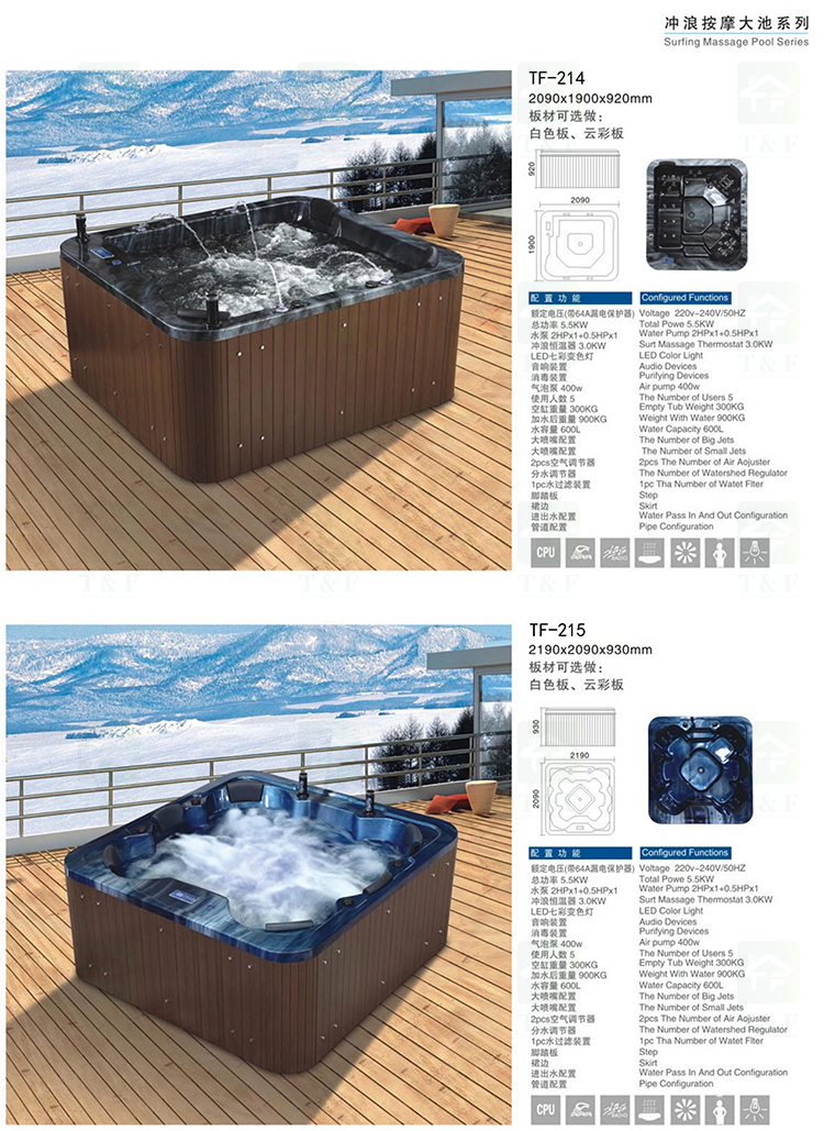 Chinese Factory Wholesale Outdoor Swim Spa 8 Person Wooden Acrylic Bath Hot Tubs and Garden Spas