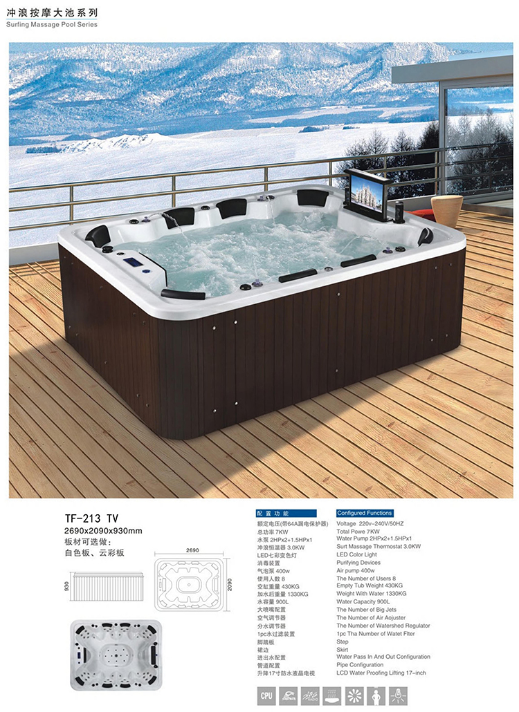 Chinese Factory Wholesale Outdoor Swim Spa 8 Person Wooden Acrylic Bath Hot Tubs and Garden Spas