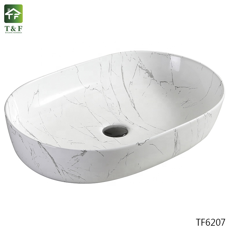 Bathroom Luxury Hotel Vanity Basin Porcelain Marble Look Ceramic Art Wash Basin Countertop Vessel Sink