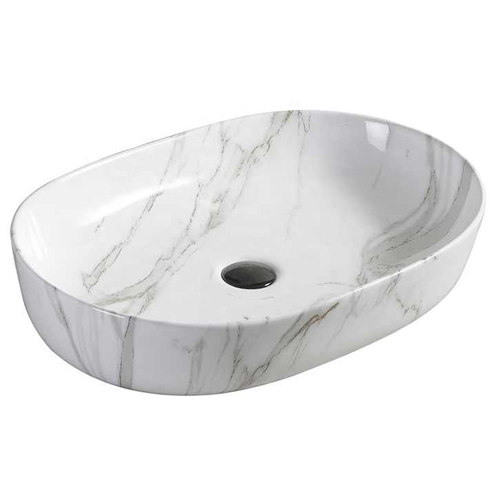 Bathroom Luxury Hotel Vanity Basin Porcelain Marble Look Ceramic Art Wash Basin Countertop Vessel Sink