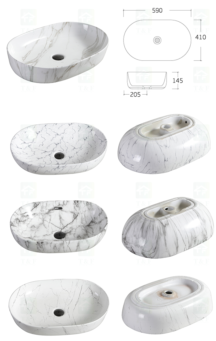 Bathroom Luxury Hotel Vanity Basin Porcelain Marble Look Ceramic Art Wash Basin Countertop Vessel Sink