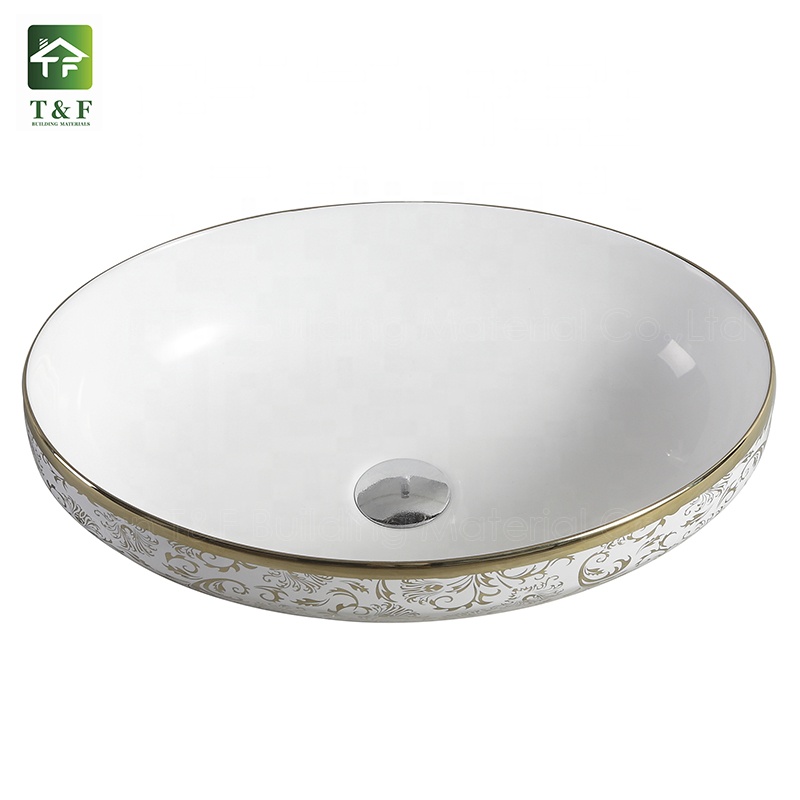 Bathroom Golden Sink Wastafel Gold Luxury Hotel Vanity Basin Ceramic Art Wash Basin Countertop Vessel Sink