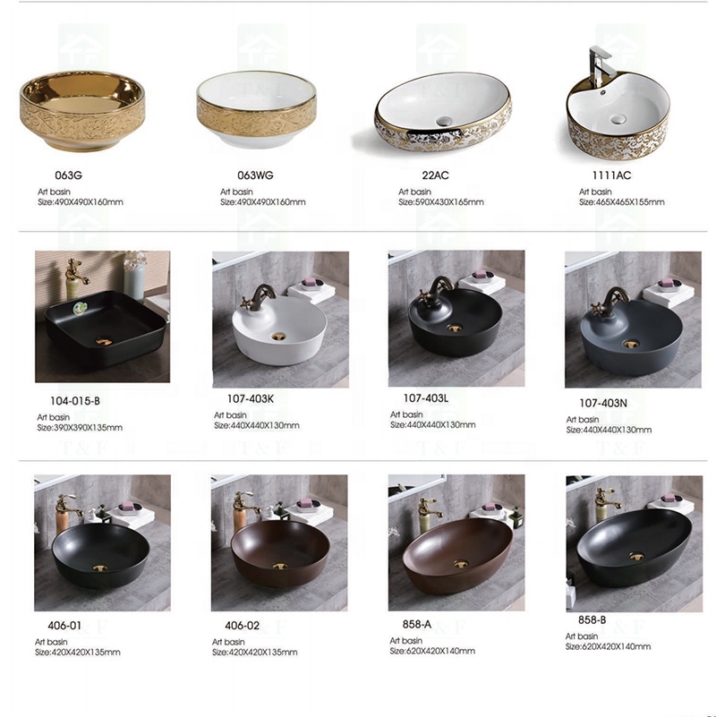 Bathroom Golden Sink Wastafel Gold Luxury Hotel Vanity Basin Ceramic Art Wash Basin Countertop Vessel Sink