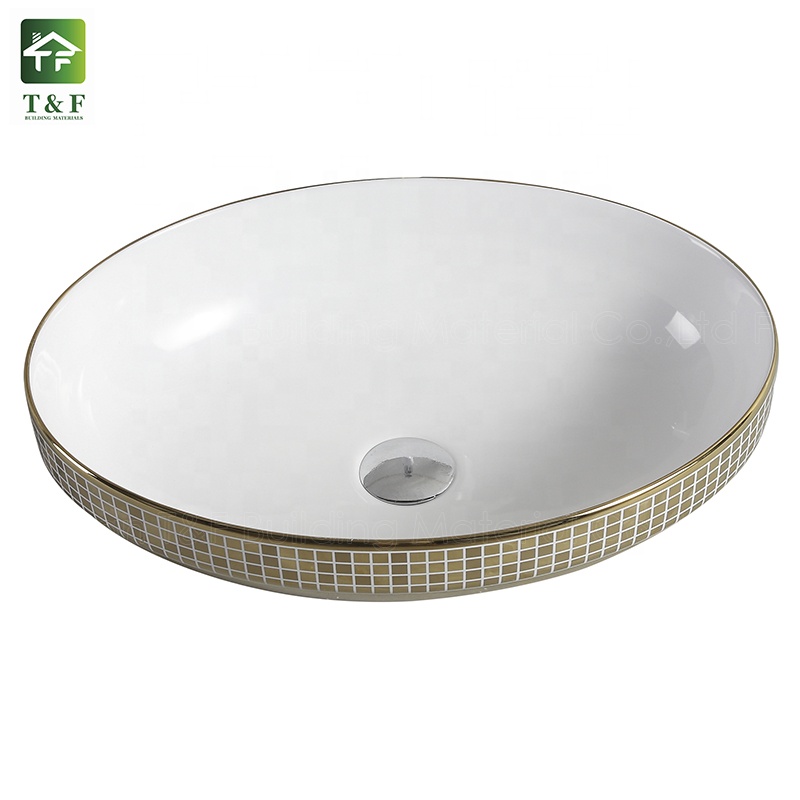 Bathroom Golden Sink Wastafel Gold Luxury Hotel Vanity Basin Ceramic Art Wash Basin Countertop Vessel Sink