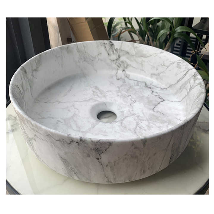 Countertop Carrara White Marble Stone Ceramic Wash Hand Basin Bathroom Vessel Sinks Face Bowls