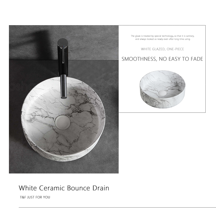 Countertop Carrara White Marble Stone Ceramic Wash Hand Basin Bathroom Vessel Sinks Face Bowls
