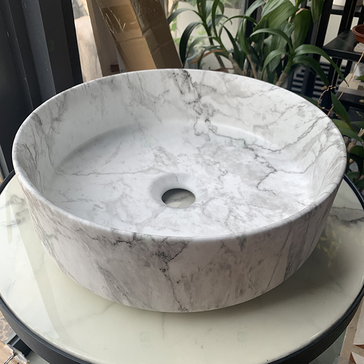 Countertop Carrara White Marble Stone Ceramic Wash Hand Basin Bathroom Vessel Sinks Face Bowls