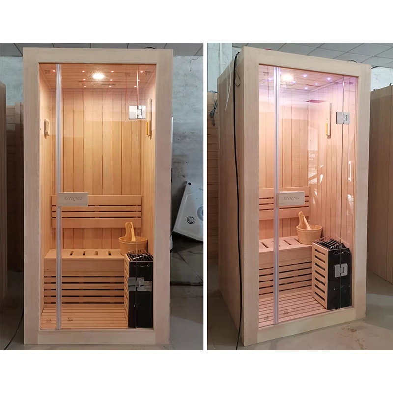 One Person Home Mini Traditional Canadian Hemlock Wood Indoor Wet and Dry Steam Bath Sauna Room