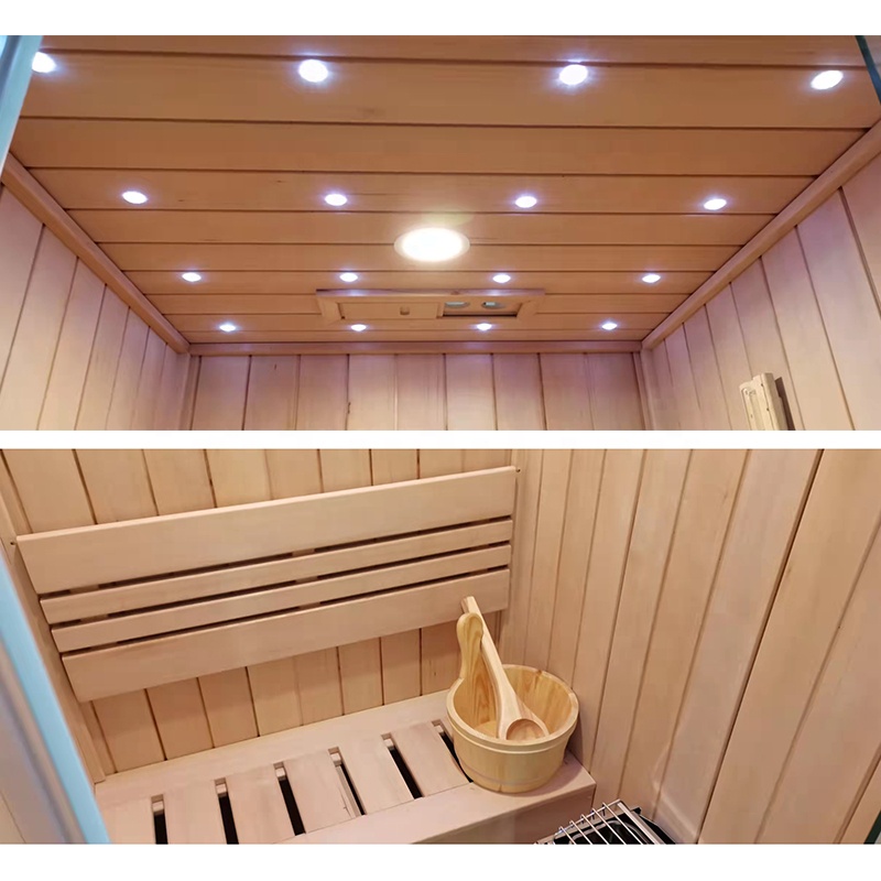 One Person Home Mini Traditional Canadian Hemlock Wood Indoor Wet and Dry Steam Bath Sauna Room