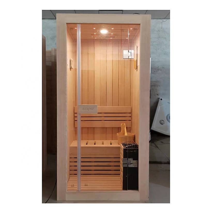 One Person Home Mini Traditional Canadian Hemlock Wood Indoor Wet and Dry Steam Bath Sauna Room