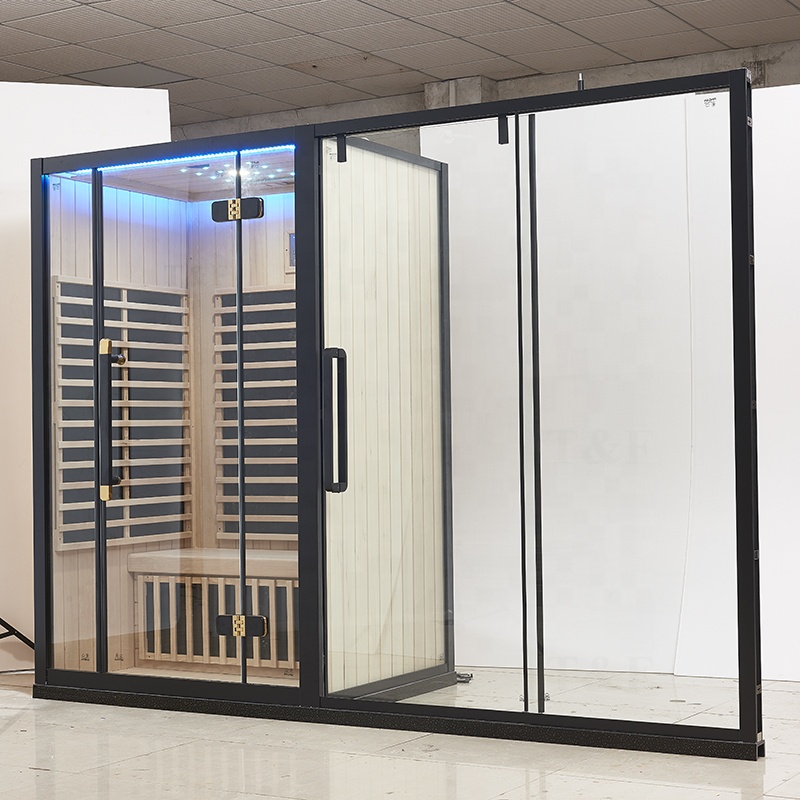 Custom Size Wood Infrared Home Indoor Enclosed Bath Sauna 2 Person Steam Shower Combination Room