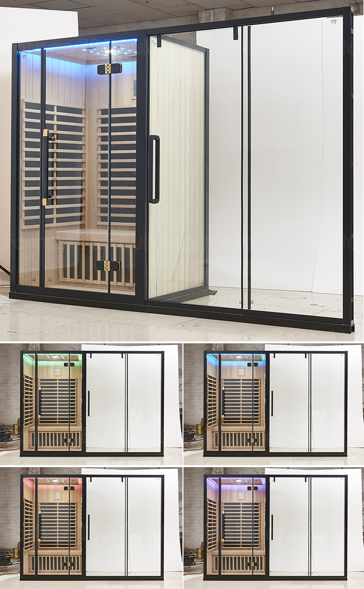 Custom Size Wood Infrared Home Indoor Enclosed Bath Sauna 2 Person Steam Shower Combination Room