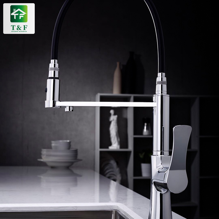 Brass Long Neck Kitchen Mixer Tap With Pull Spray Sanitary Ware Kitchen Faucet