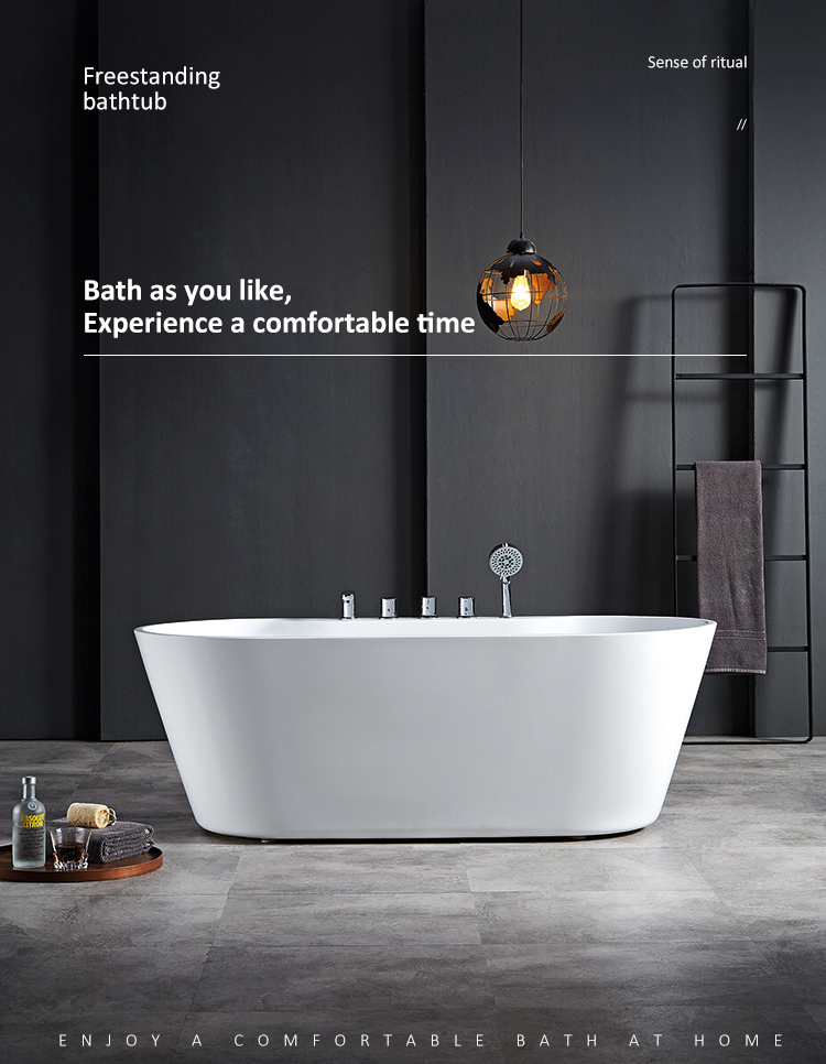 Modern Tub Bath Acrylic White Solid Surface Bathroom Soaking Freestanding Bathtub