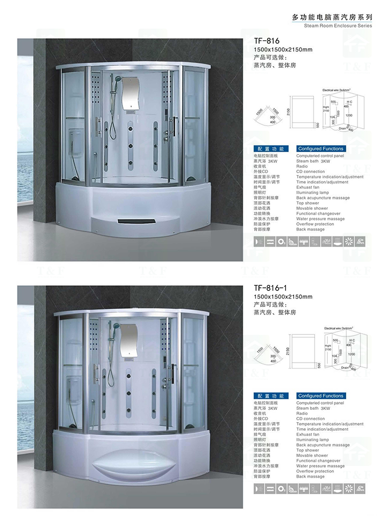 Luxury Bathroom Whirlpool Massage Bath Tub Shower Combination Cabin Steam Shower Room