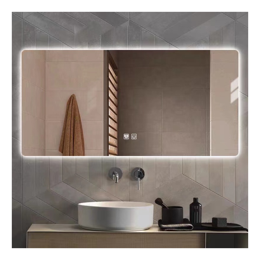 Hot Sale Hotel Luxury Glass Time Display Wall Mounted Lighted Bath Makeup Led Bathroom Smart Mirror