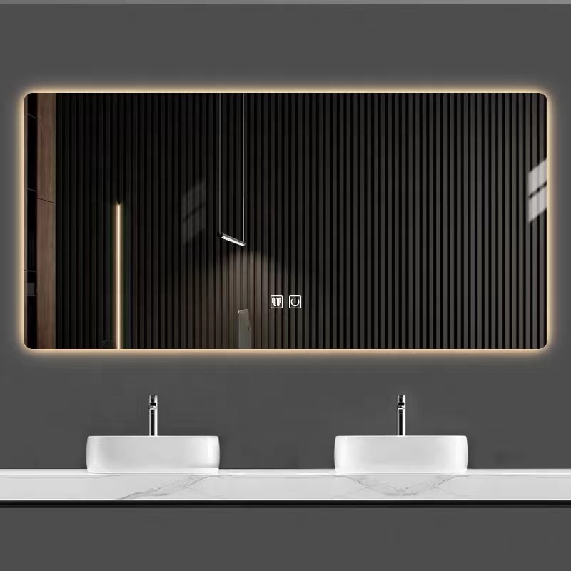 Hot Sale Hotel Luxury Glass Time Display Wall Mounted Lighted Bath Makeup Led Bathroom Smart Mirror