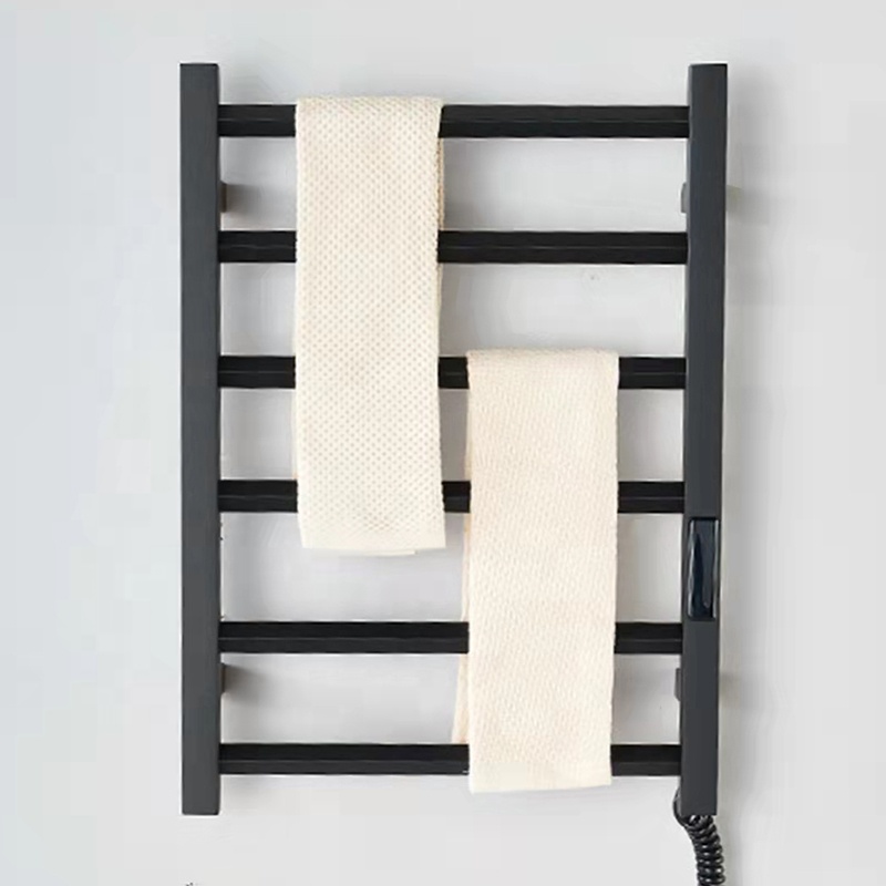 Wall Mounted 304 Stainless Steel Black Electric Heated Warmer Bathroom Towel Rack