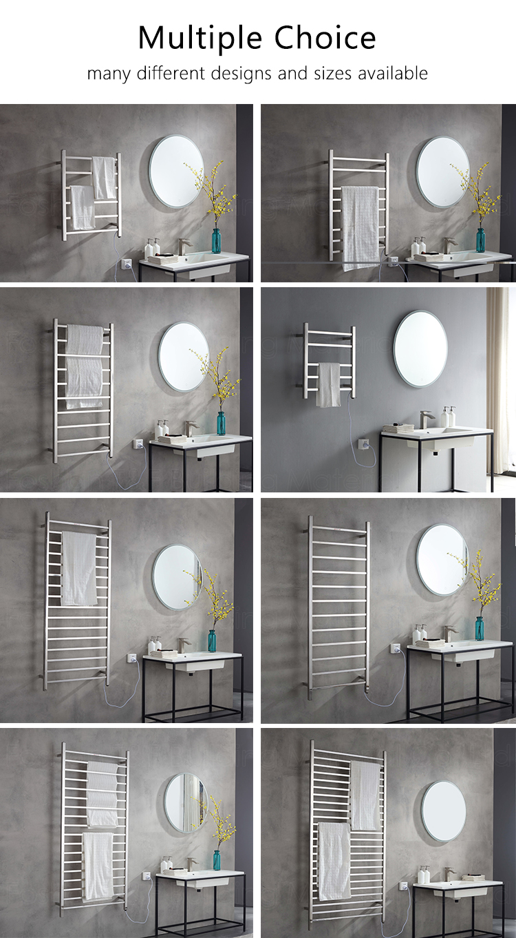 Wall Mounted 304 Stainless Steel Black Electric Heated Warmer Bathroom Towel Rack