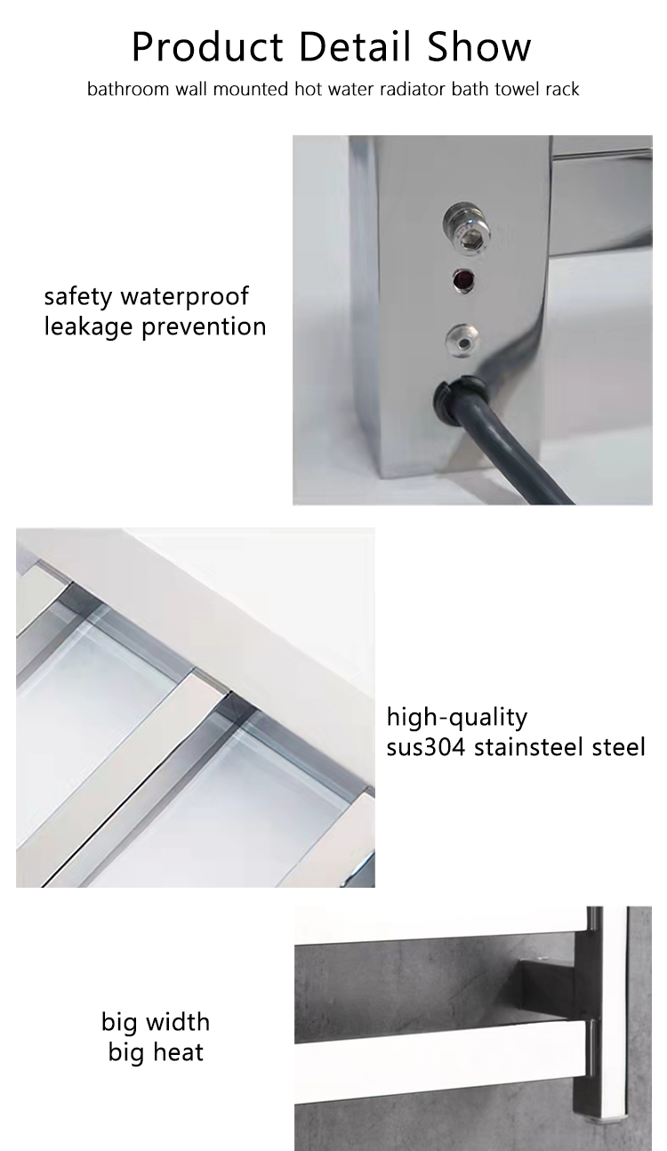 Wall Mounted 304 Stainless Steel Black Electric Heated Warmer Bathroom Towel Rack